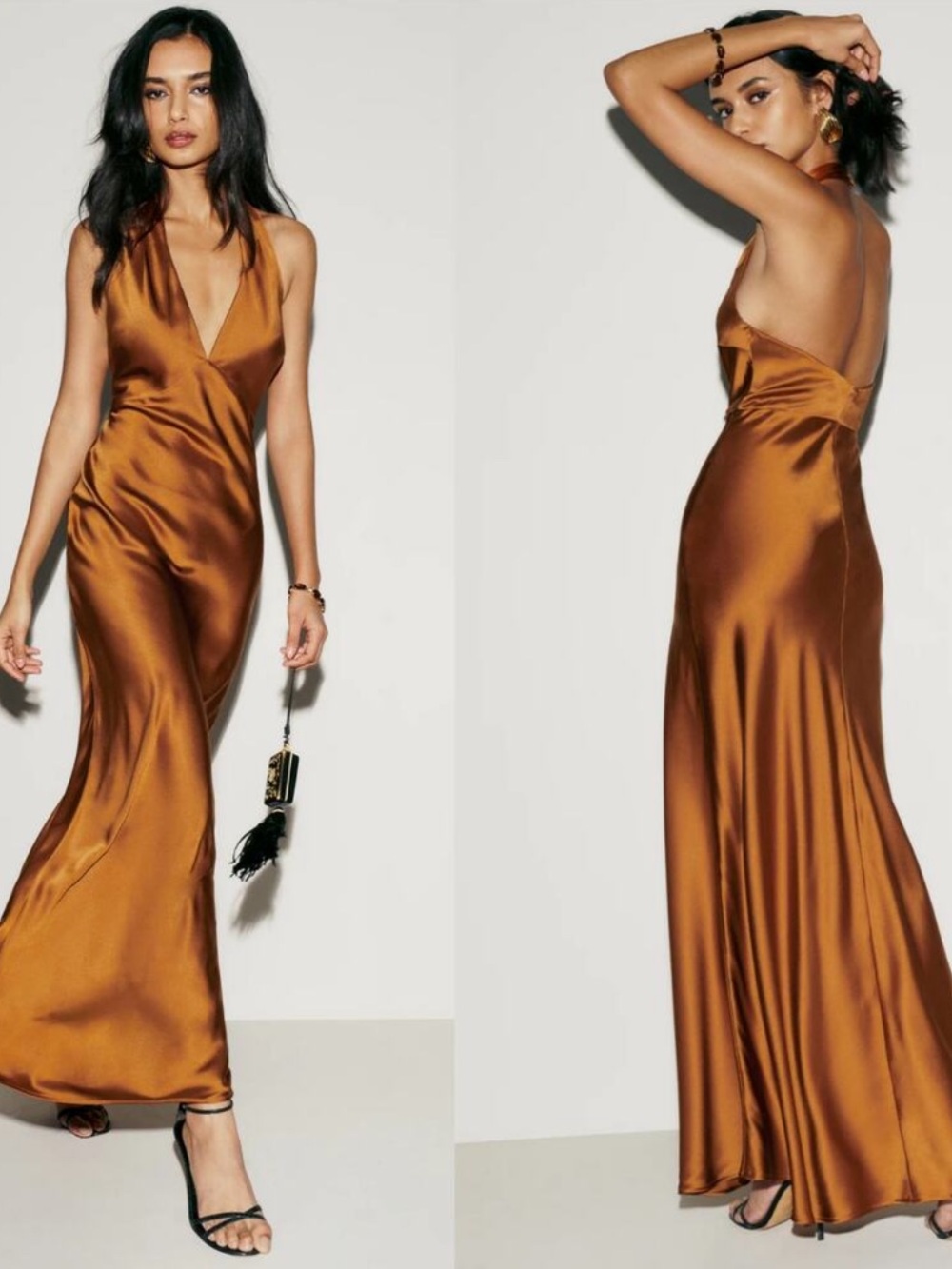 Reformation Daniela Silk Maxi Dress in Copper